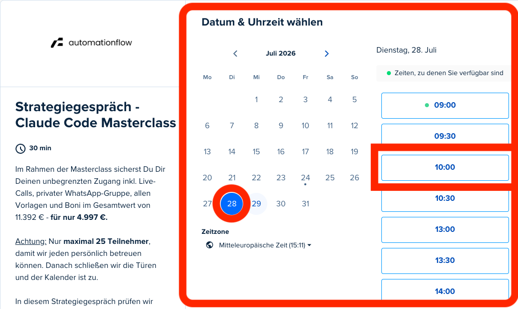 Buchungs-Kalender - Datum und Uhrzeit für das Strategiegespräch wählen